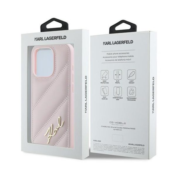 Karl Lagerfeld KLHCP15LPQDSMGP Diagonal Quilted Script tok iPhone 15 Pro - rózsaszín