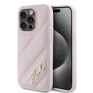 Karl Lagerfeld KLHCP15XPQDSMGP Diagonal Quilted Script tok iPhone 15 Pro Max - rózsaszín