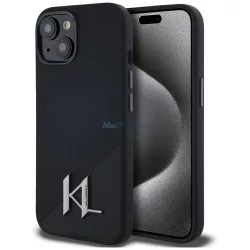   Karl Lagerfeld szilikon tok, fém betűvel, MagSafe-kompatibilis, iPhone 15, fekete