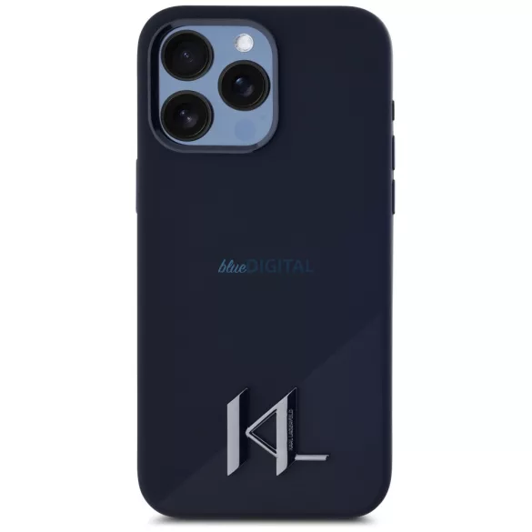 Karl Lagerfeld szilikon tok, fém betűvel, MagSafe-kompatibilis, iPhone 15 Pro, fekete