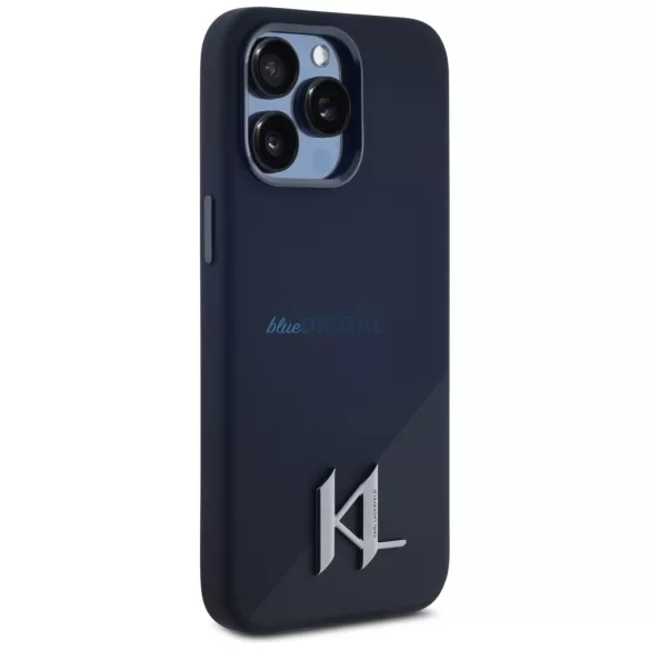 Karl Lagerfeld szilikon tok, fém betűvel, MagSafe-kompatibilis, iPhone 15 Pro, fekete