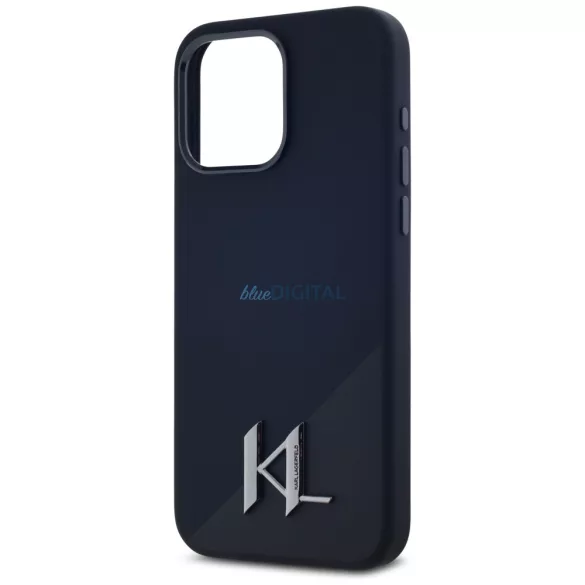 Karl Lagerfeld szilikon tok, fém betűvel, MagSafe-kompatibilis, iPhone 15 Pro, fekete
