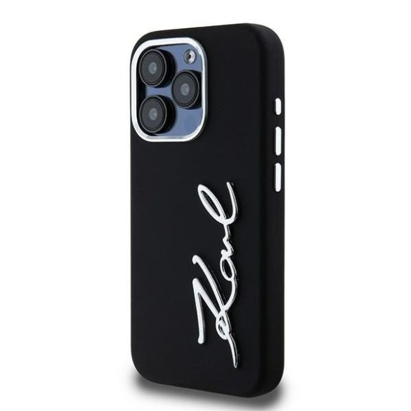 Karl Lagerfeld KLHCP15LSCMSMMVK Silicone Metal Script Logo keménytok iPhone 15 Pro - fekete