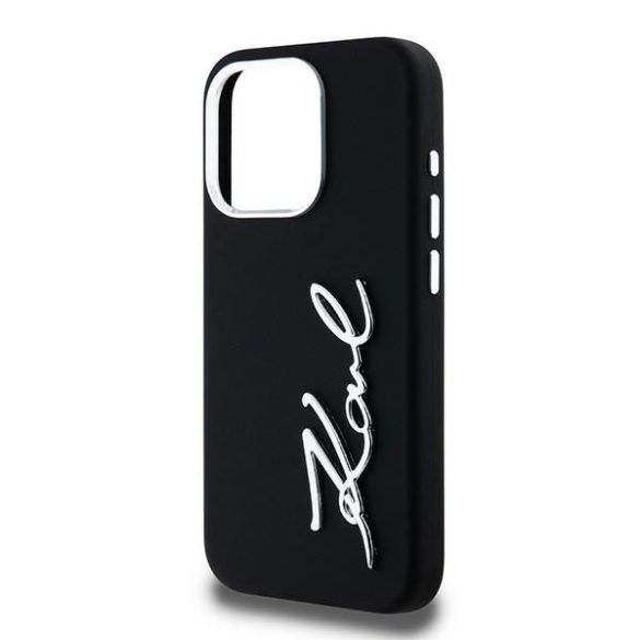 Karl Lagerfeld KLHCP15LSCMSMMVK Silicone Metal Script Logo keménytok iPhone 15 Pro - fekete