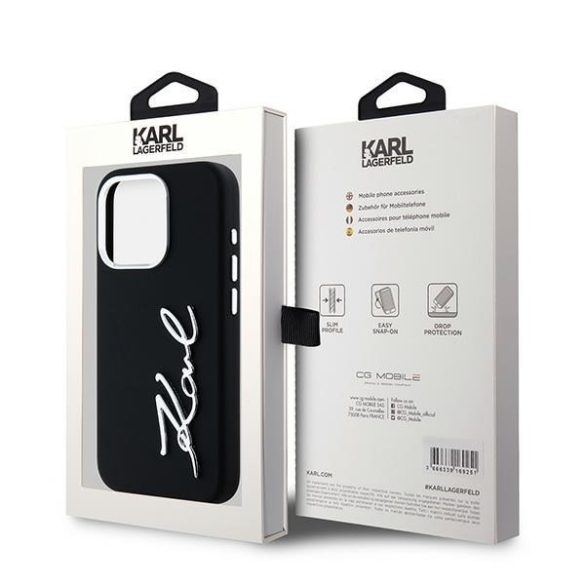 Karl Lagerfeld KLHCP15LSCMSMMVK Silicone Metal Script Logo keménytok iPhone 15 Pro - fekete
