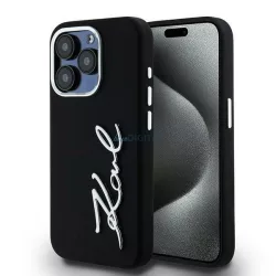   Karl Lagerfeld szilikon-fém betűs logós tok iPhone 15 Pro Max, fekete