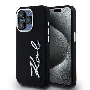 Karl Lagerfeld szilikon-fém betűs logós tok iPhone 15 Pro Max, fekete