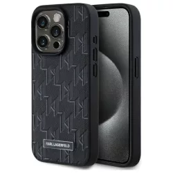   Karl Lagerfeld KLHMP15LPKHPORPK Leather Monogram Metal Logo MagSafe-kompatibilis keménytok iPhone 15 Pro - fekete