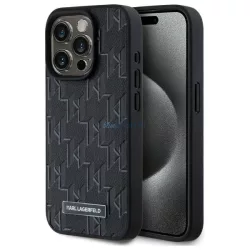   Karl Lagerfeld KLHMP15LPKHPORPK Leather Monogram Metal Logo MagSafe-kompatibilis keménytok iPhone 15 Pro - fekete