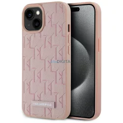   Karl Lagerfeld bőr monogramos tok     Fém logós MagSafe az iPhone 15, rózsaszín