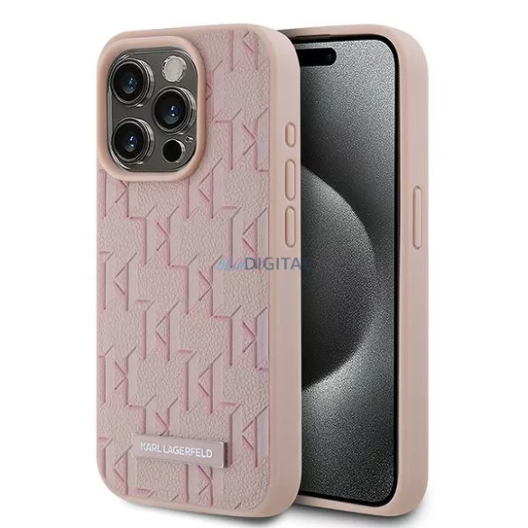 Karl Lagerfeld KLHMP15XPKHPORPP Leather Monogram Metal Logo tok iPhone 15 Pro Max - rózsaszín