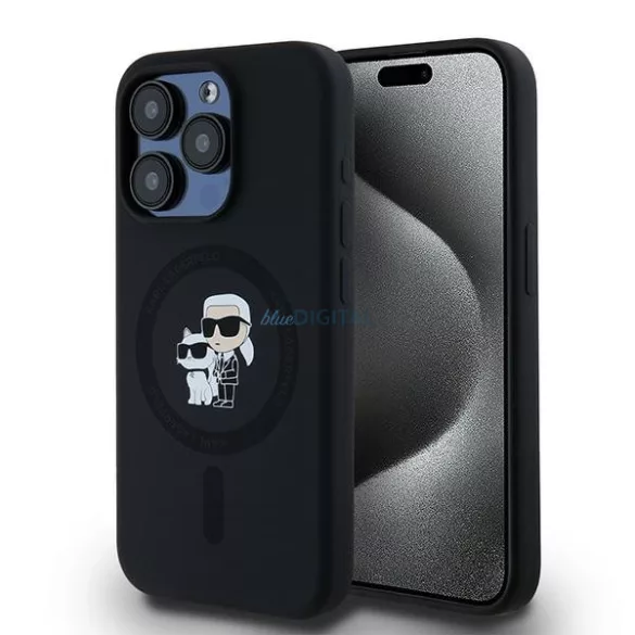 Karl Lagerfeld KLHMP15LSCMKCRHK Silicone Karl & Choupette MagSafe kompatibilis keménytok iPhone 15 Pro -fekete