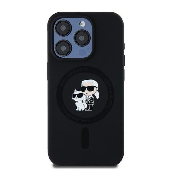 Karl Lagerfeld KLHMP15LSCMKCRHK Silicone Karl & Choupette MagSafe kompatibilis keménytok iPhone 15 Pro -fekete