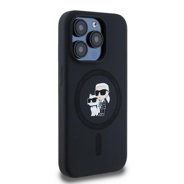 Karl Lagerfeld KLHMP15LSCMKCRHK Silicone Karl & Choupette MagSafe kompatibilis keménytok iPhone 15 Pro -fekete