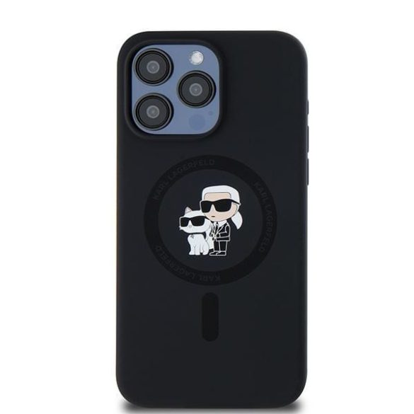 Karl Lagerfeld KLHMP15XSCMKCRHK Silicone Karl & Choupette Ring MagSafe kompatibilis keménytok iPhone 15 Pro Max - fekete