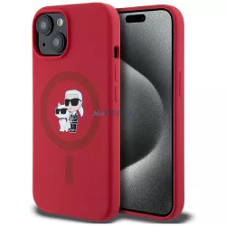   Karl Lagerfeld szilikon tok „Karl&Choupette” fejekkel, MagSafe-kompatibilis, iPhone 15, piros