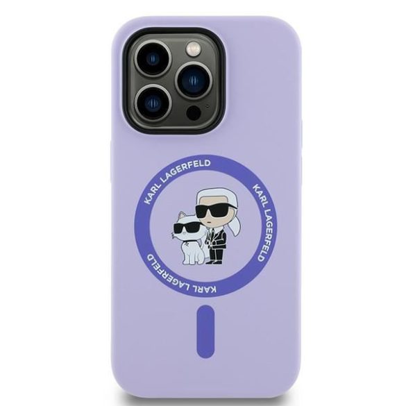 Karl Lagerfeld KLHMP14LSCMKCRHU Silicone Karl&Choupette Heads Ring MagSafe keménytok iPhone 14 Pro - lila