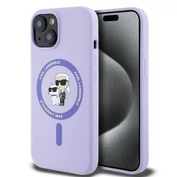   Karl Lagerfeld KLHMP15SSCMKCRHU Silicone Karl&Choupette Heads Ring MagSafe keménytok iPhone 15 - lila