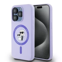   Karl Lagerfeld KLHMP15LSCMKCRHU Silicone Karl&Choupette Heads Ring MagSafe keménytok iPhone 15 Pro - lila