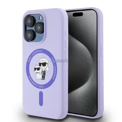   Karl Lagerfeld KLHMP15LSCMKCRHU Silicone Karl&Choupette Heads Ring MagSafe keménytok iPhone 15 Pro - lila