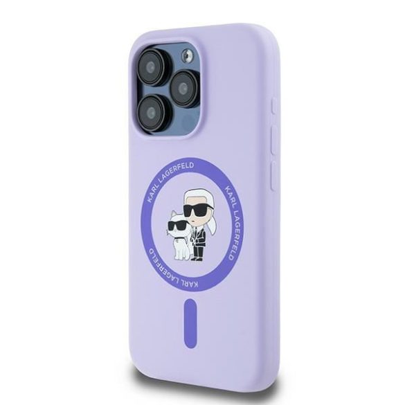 Karl Lagerfeld KLHMP15LSCMKCRHU Silicone Karl&Choupette Heads Ring MagSafe keménytok iPhone 15 Pro - lila