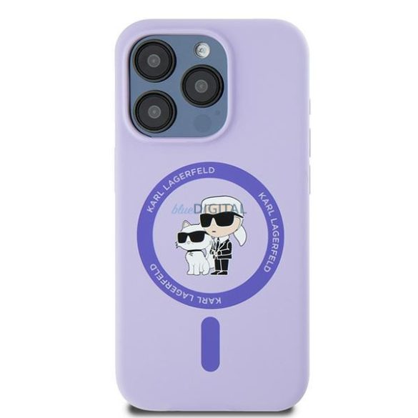 Karl Lagerfeld KLHMP15LSCMKCRHU Silicone Karl&Choupette Heads Ring MagSafe keménytok iPhone 15 Pro - lila