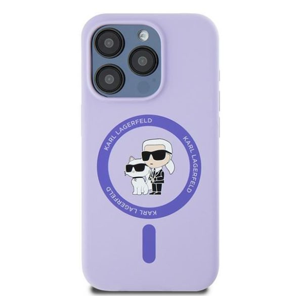 Karl Lagerfeld KLHMP15LSCMKCRHU Silicone Karl&Choupette Heads Ring MagSafe keménytok iPhone 15 Pro - lila