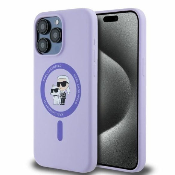 Karl Lagerfeld KLHMP15XSCMKCRHU Silicone Karl&Choupette Heads Ring MagSafe keménytok iPhone 15 Pro Max - lila