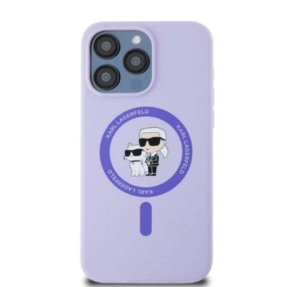 Karl Lagerfeld KLHMP15XSCMKCRHU Silicone Karl&Choupette Heads Ring MagSafe keménytok iPhone 15 Pro Max - lila