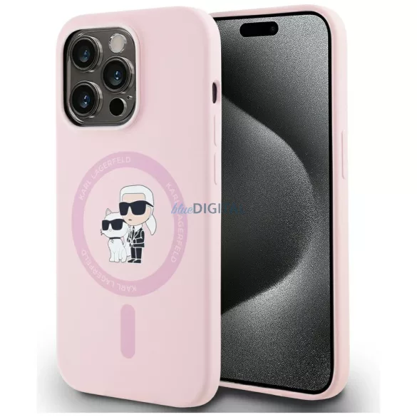 Karl Lagerfeld szilikon tok   Karl&Choupette MagSafe az iPhone 14 Pro Max, rózsaszín