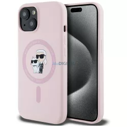   Karl Lagerfeld szilikon „Karl&Choupette” MagSafe tok iPhone 15, rózsaszín