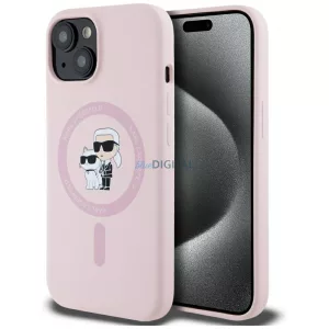 Karl Lagerfeld szilikon „Karl&Choupette” MagSafe tok iPhone 15, rózsaszín