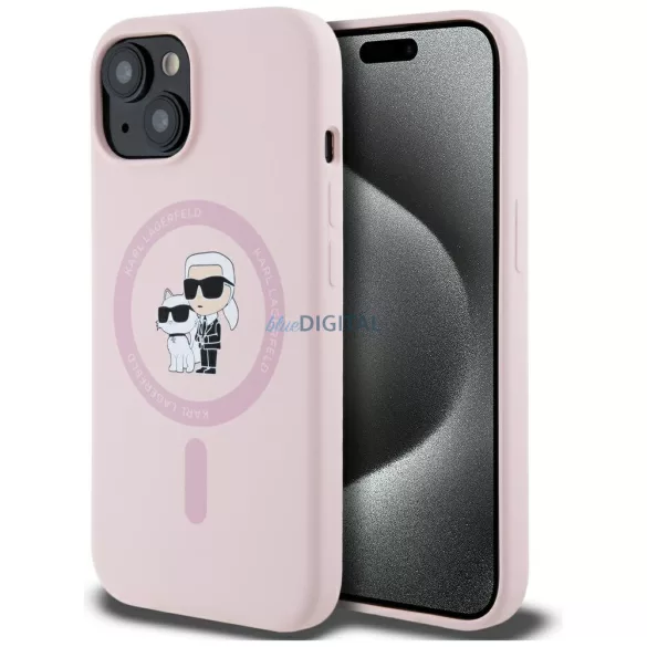 Karl Lagerfeld szilikon „Karl&Choupette” MagSafe tok iPhone 15, rózsaszín