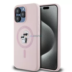   Karl Lagerfeld KLHMP15LSCMKCRHP Silicone Karl & Choupette MagSafe kompatibilis keménytok iPhone 15 Pro - rózsaszín