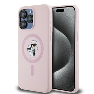 Karl Lagerfeld KLHMP15LSCMKCRHP Silicone Karl & Choupette MagSafe kompatibilis keménytok iPhone 15 Pro - rózsaszín