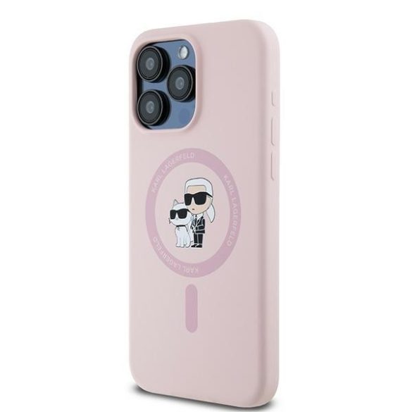 Karl Lagerfeld KLHMP15LSCMKCRHP Silicone Karl & Choupette MagSafe kompatibilis keménytok iPhone 15 Pro - rózsaszín