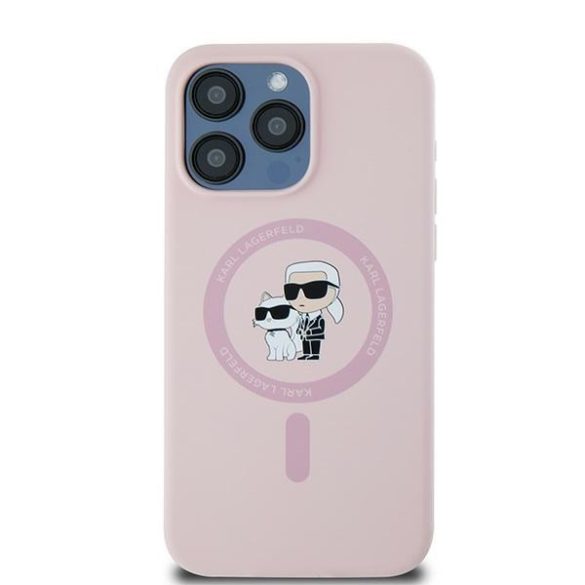 Karl Lagerfeld KLHMP15LSCMKCRHP Silicone Karl & Choupette MagSafe kompatibilis keménytok iPhone 15 Pro - rózsaszín