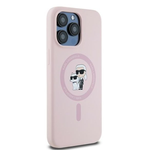 Karl Lagerfeld KLHMP15LSCMKCRHP Silicone Karl & Choupette MagSafe kompatibilis keménytok iPhone 15 Pro - rózsaszín