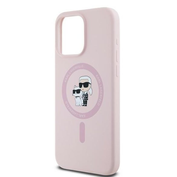 Karl Lagerfeld KLHMP15XSCMKCRHP Silicone Karl & Choupette Ring MagSafe kompatibilis keménytok iPhone 15 Pro Max - rózsaszín