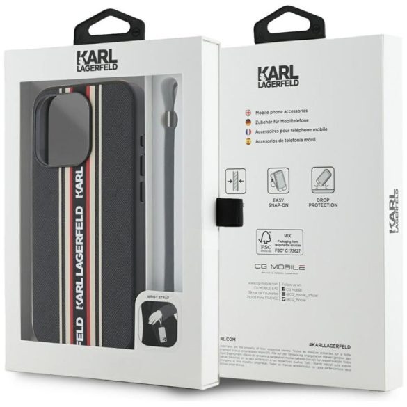 Karl Lagerfeld KLHCP15LPAMSCNSR Saffiano Athleisure Stripes Cord tok iPhone 15 Pro - piros