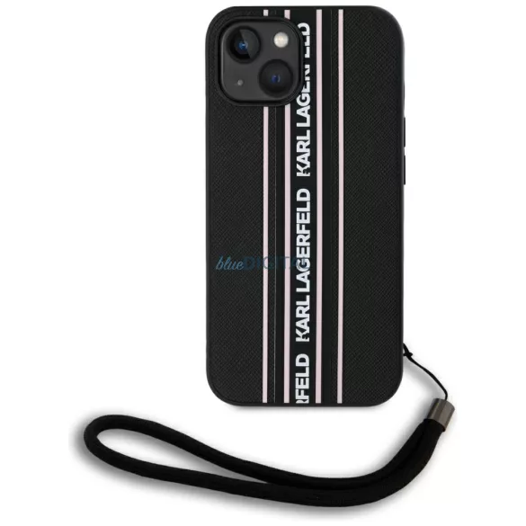 Tok Karl Lagerfeld Saffiano Athleisure  csíkos zsinór az iPhone 15, rózsaszín