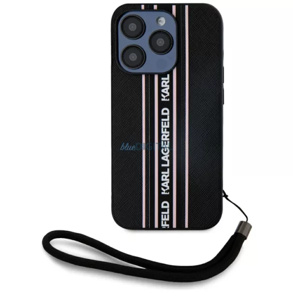 Tok Karl Lagerfeld Saffiano Athleisure  csíkos zsinór az iPhone 15 Pro, rózsaszín