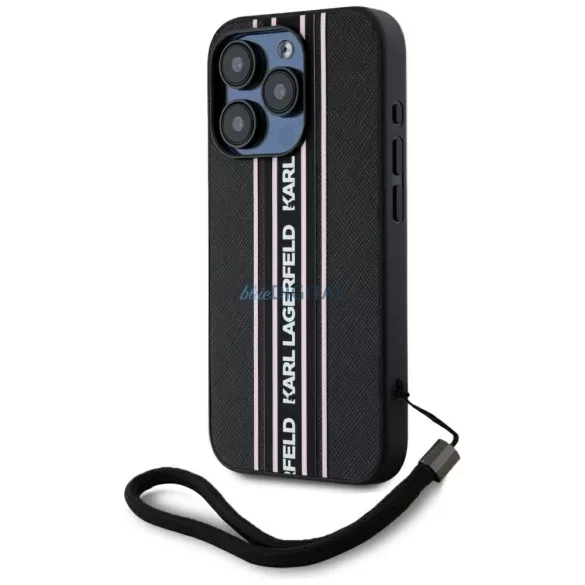 Tok Karl Lagerfeld Saffiano Athleisure  csíkos zsinór az iPhone 15 Pro, rózsaszín