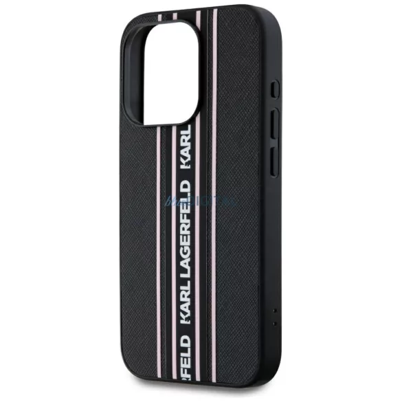 Tok Karl Lagerfeld Saffiano Athleisure  csíkos zsinór az iPhone 15 Pro, rózsaszín