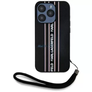 Tok Karl Lagerfeld Saffiano Athleisure  csíkos zsinór az iPhone 15 Pro Max, rózsaszín