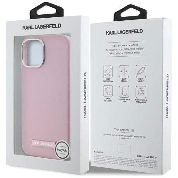 Karl Lagerfeld KLHMP15SPGMSRPP FW Metal Plate MagSafe-kompatibilis tok iPhone 15 - rózsaszín