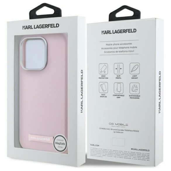 Karl Lagerfeld KLHMP15LPGMSRPP FW Metal Plate MagSafe-kompatibilis keménytok iPhone 15 Pro - rózsaszín