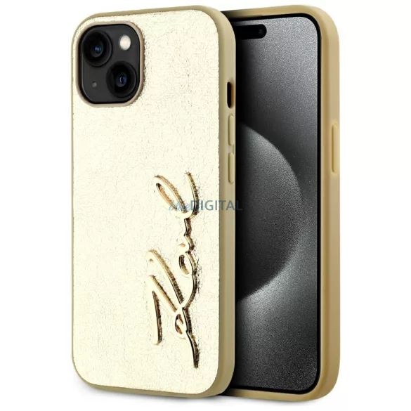 Karl Lagerfeld „Wrinkled Metal Signature” tok az iPhone 15, arany színben