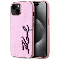   Karl Lagerfeld „Wrinkled Metal Signature” tok iPhone 15, rózsaszín