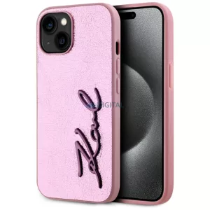 Karl Lagerfeld „Wrinkled Metal Signature” tok iPhone 15, rózsaszín